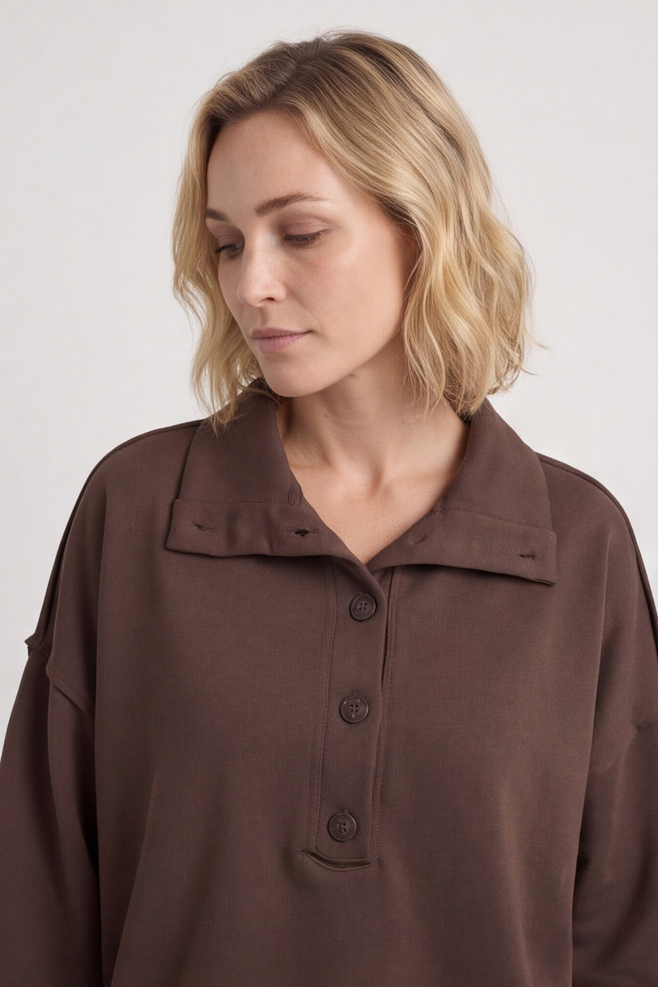 Sybil Button Cotton Sweatshirt Cocoa – image 1 of 6