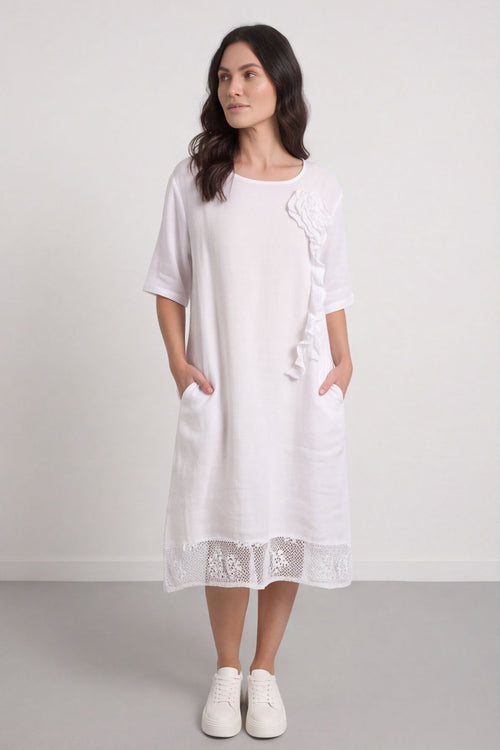 Lennon Rosette Linen Dress White – image 1 of 6