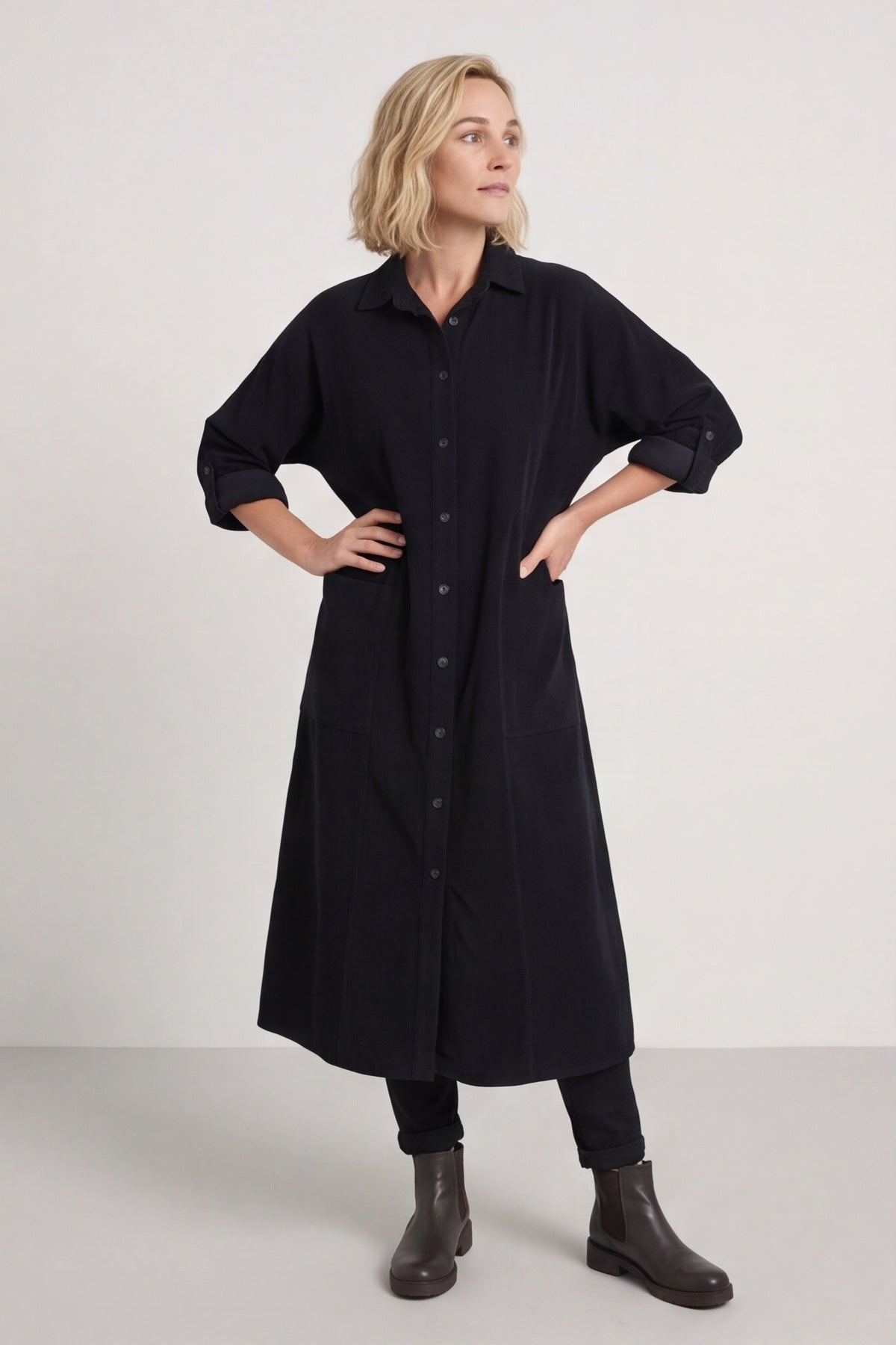 Lecia Needlecord Shirt Dress Black – image 1 of 4