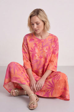 Eleni Botanical Print Linen Dress Light Orange – image 1 of 6