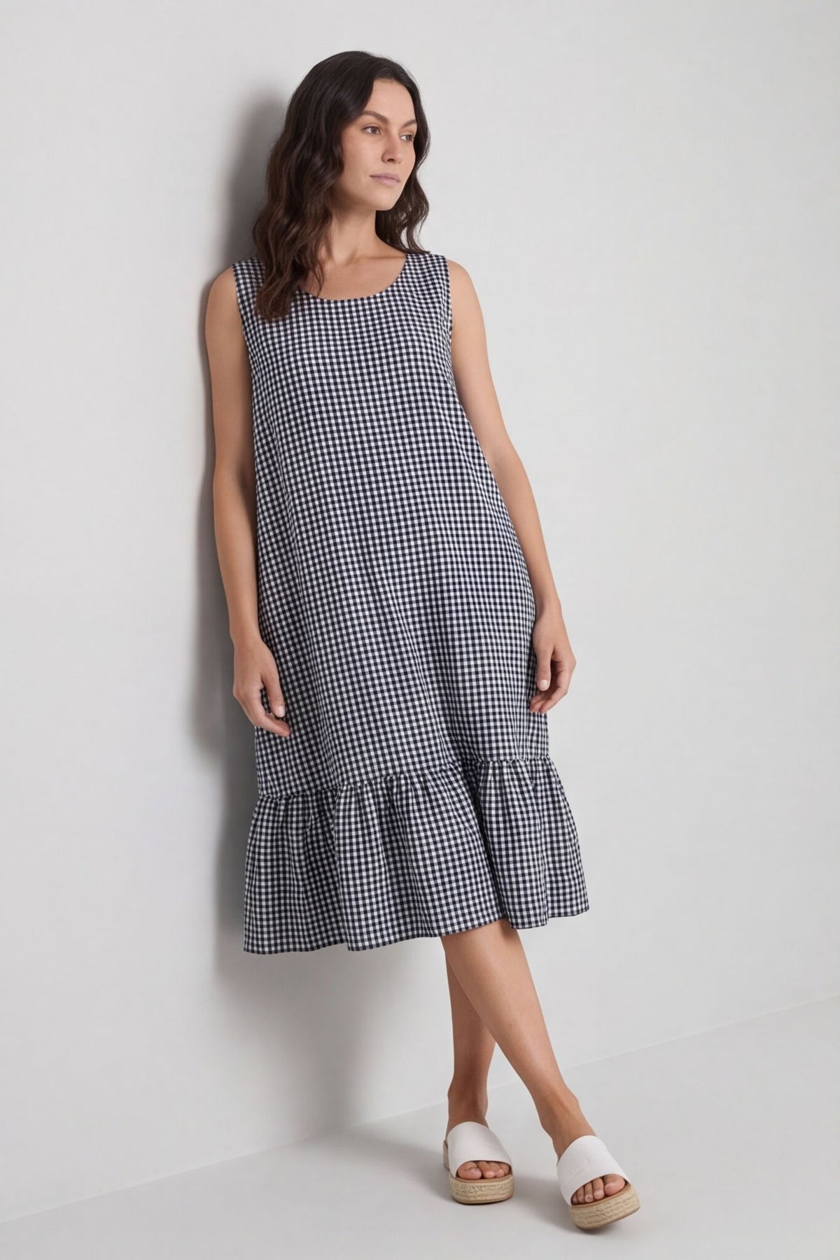 Imani Sleeveless Gingham Dress Navy – image 1 of 5
