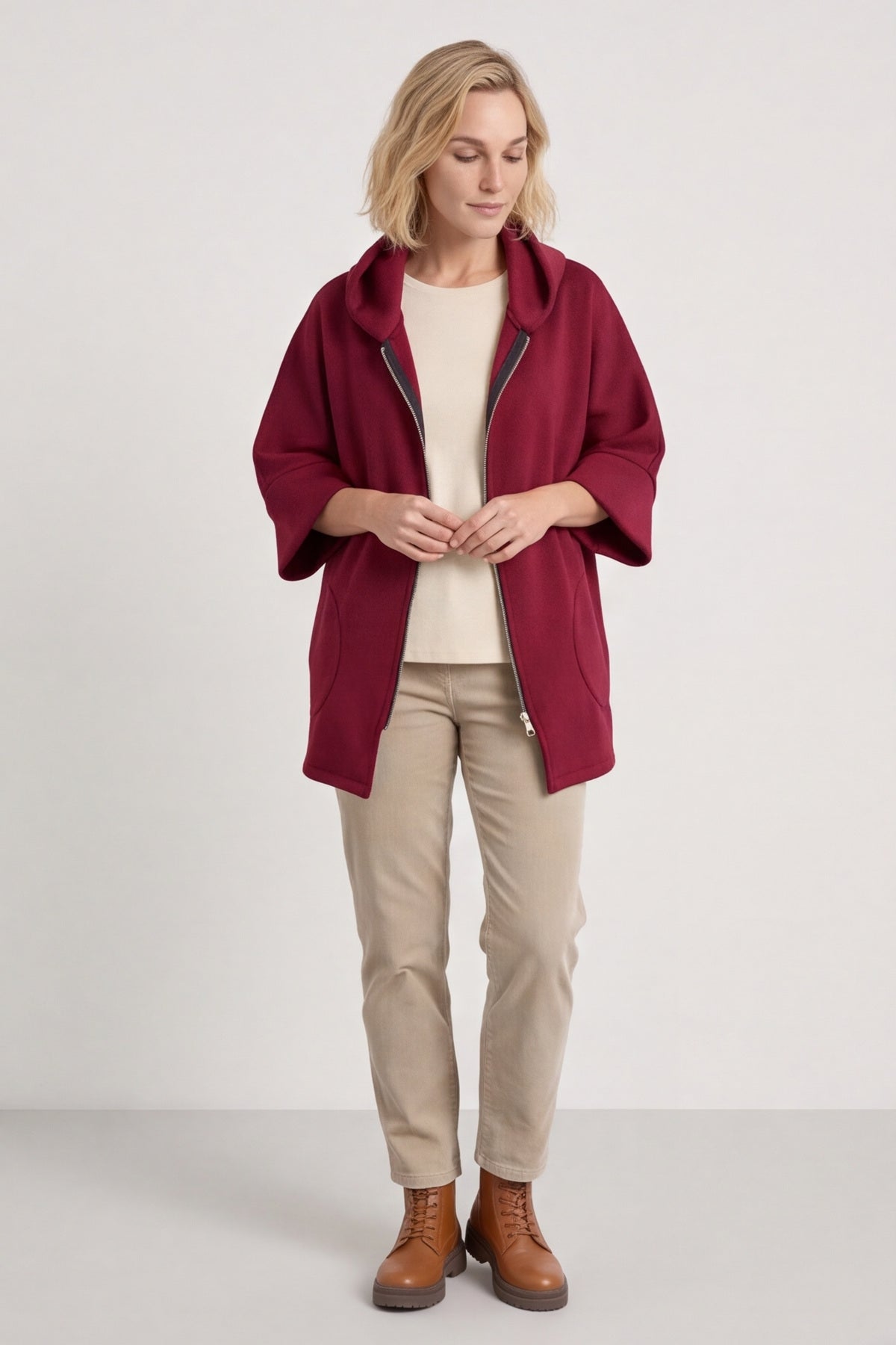 Marjorie Zip Hooded Jacket Wine – image 1 of 6