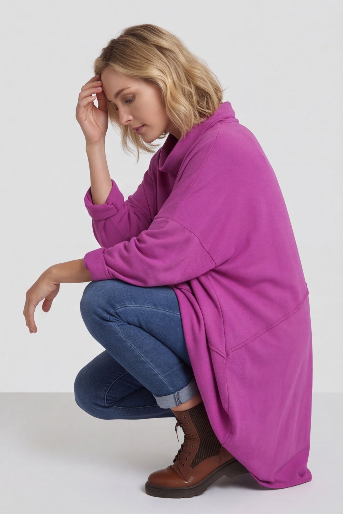 Posy Cowl Oversized Cotton Top Magenta – image 1 of 6
