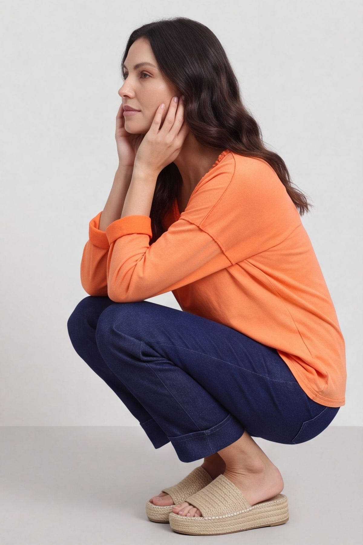Kinsley Washed V-Neck Cotton Top Orange – image 1 of 5