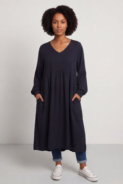 Eliza Cotton Dress Navy – image 1 of 6