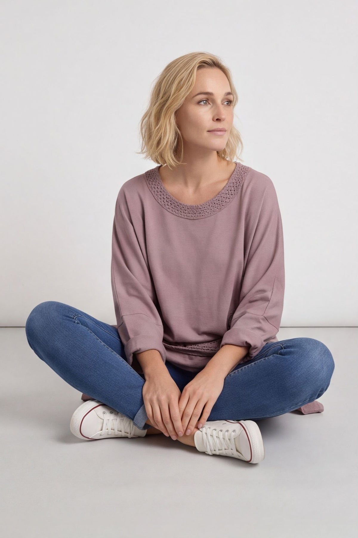 Mozelle Crochet Detail Cotton Top Mauve – image 1 of 5