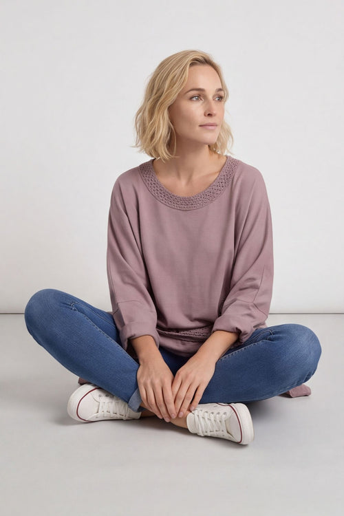 Mozelle Crochet Detail Cotton Top Mauve – image 1 of 5