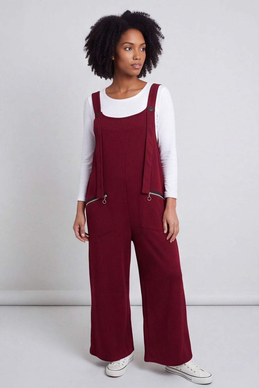 Kinley Pocket Cotton Jumpsuit Wine – image 1 of 5