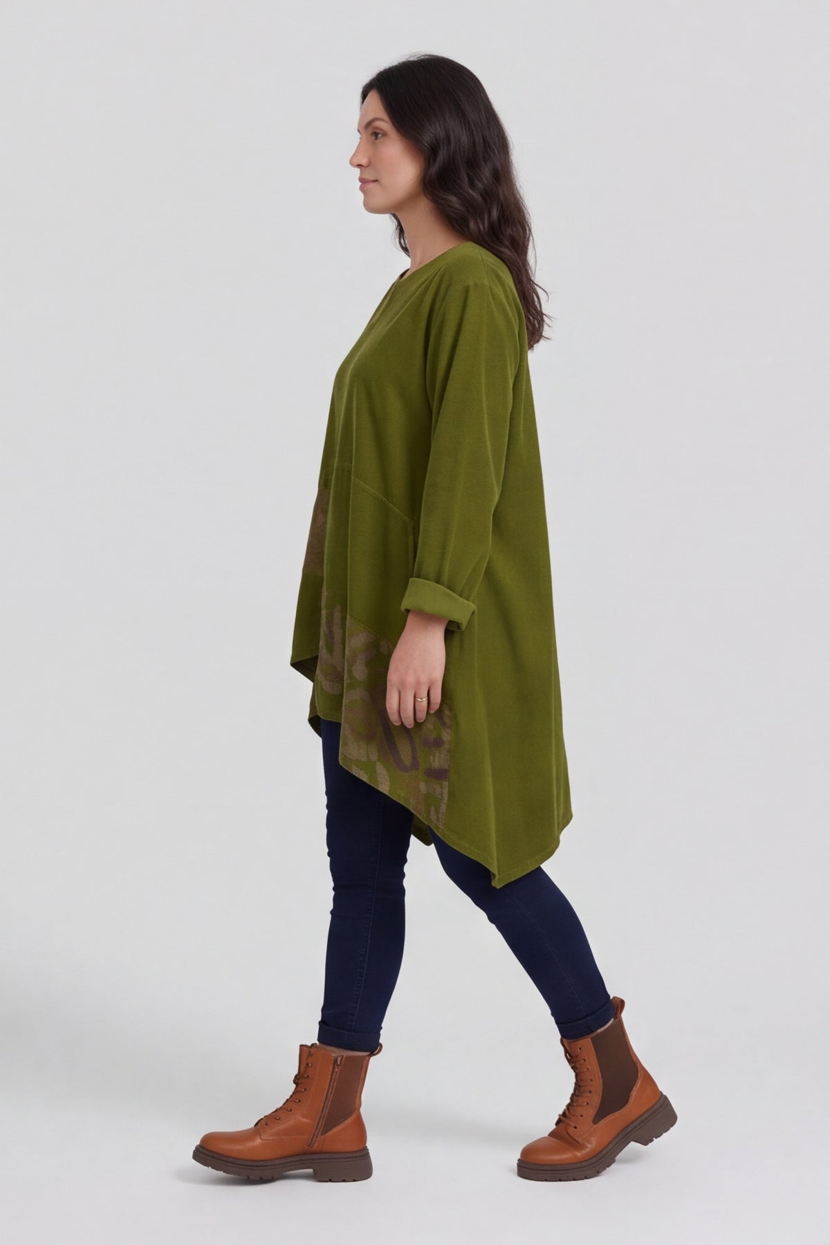 Berenice Print Detail Needlecord Top Olive – image 1 of 6
