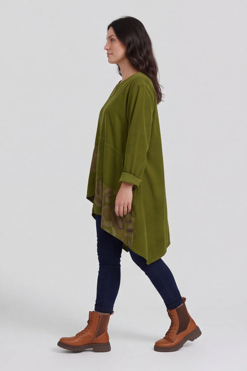 Berenice Print Detail Needlecord Top Olive – image 1 of 6