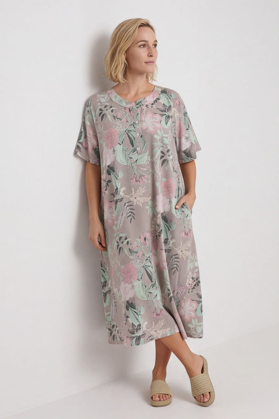 Mavis Floral Linen Dress Mocha – image 1 of 6