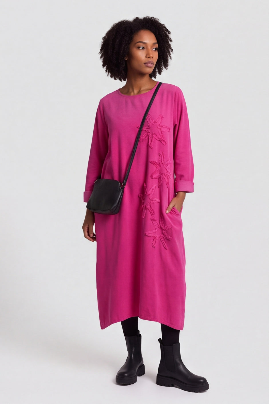 Florina Flower Patch Needlecord Dress Fuchsia – image 1 of 6
