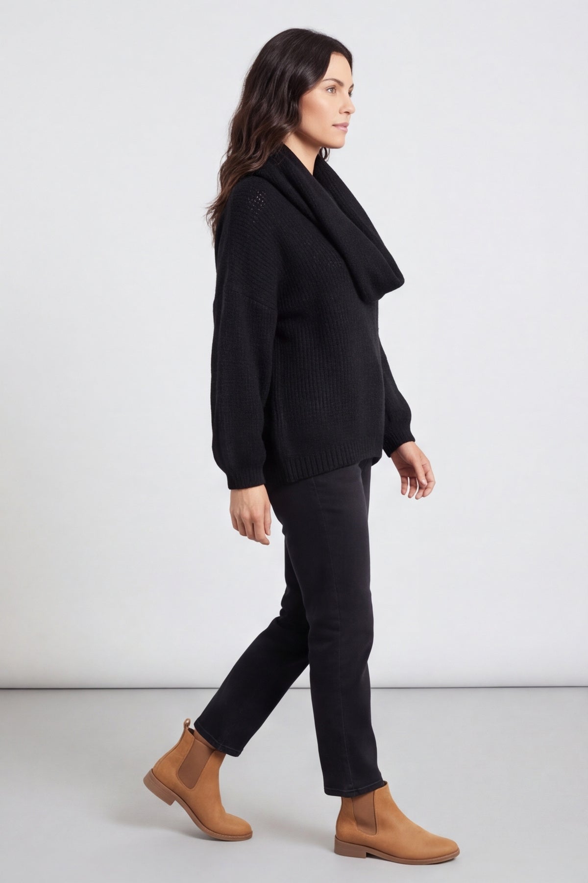 Baylin Scarf Knitted Jumper Black – image 1 of 6