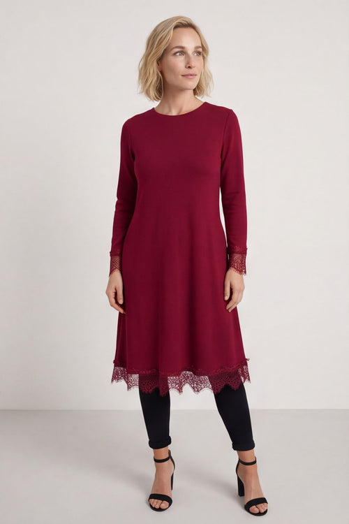 Merinda Lace Detail Dress Wine – image 1 of 6