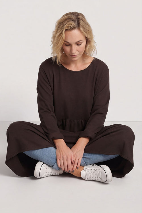 Tina Ribbed Detail Cotton Dress Cocoa – image 1 of 5