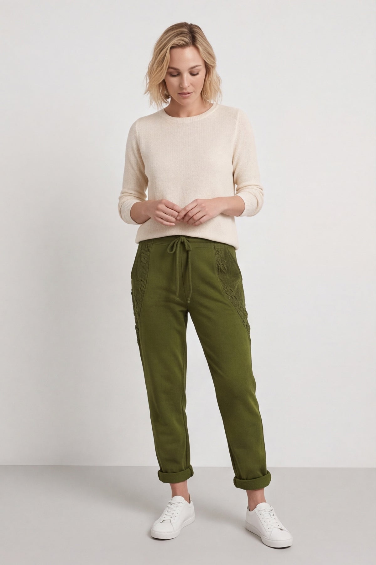 Lina Cord Detail Cotton Joggers Olive – image 1 of 6