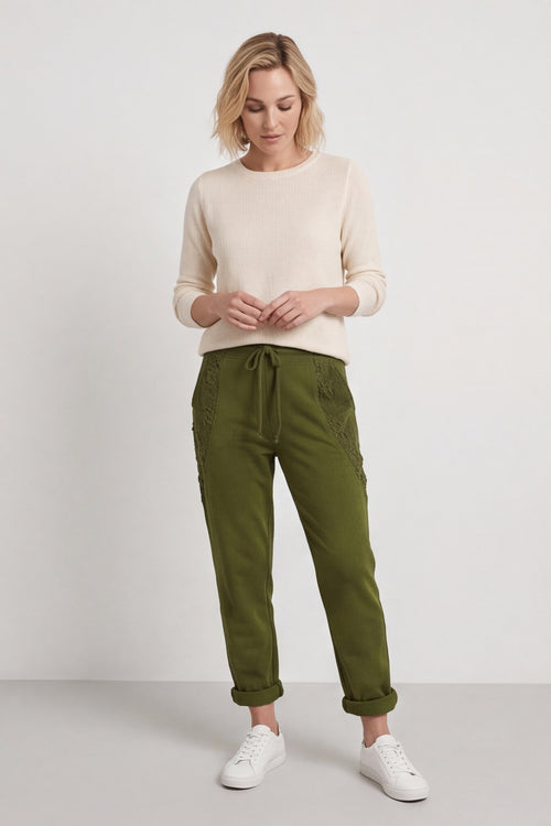 Lina Cord Detail Cotton Joggers Olive – image 1 of 6
