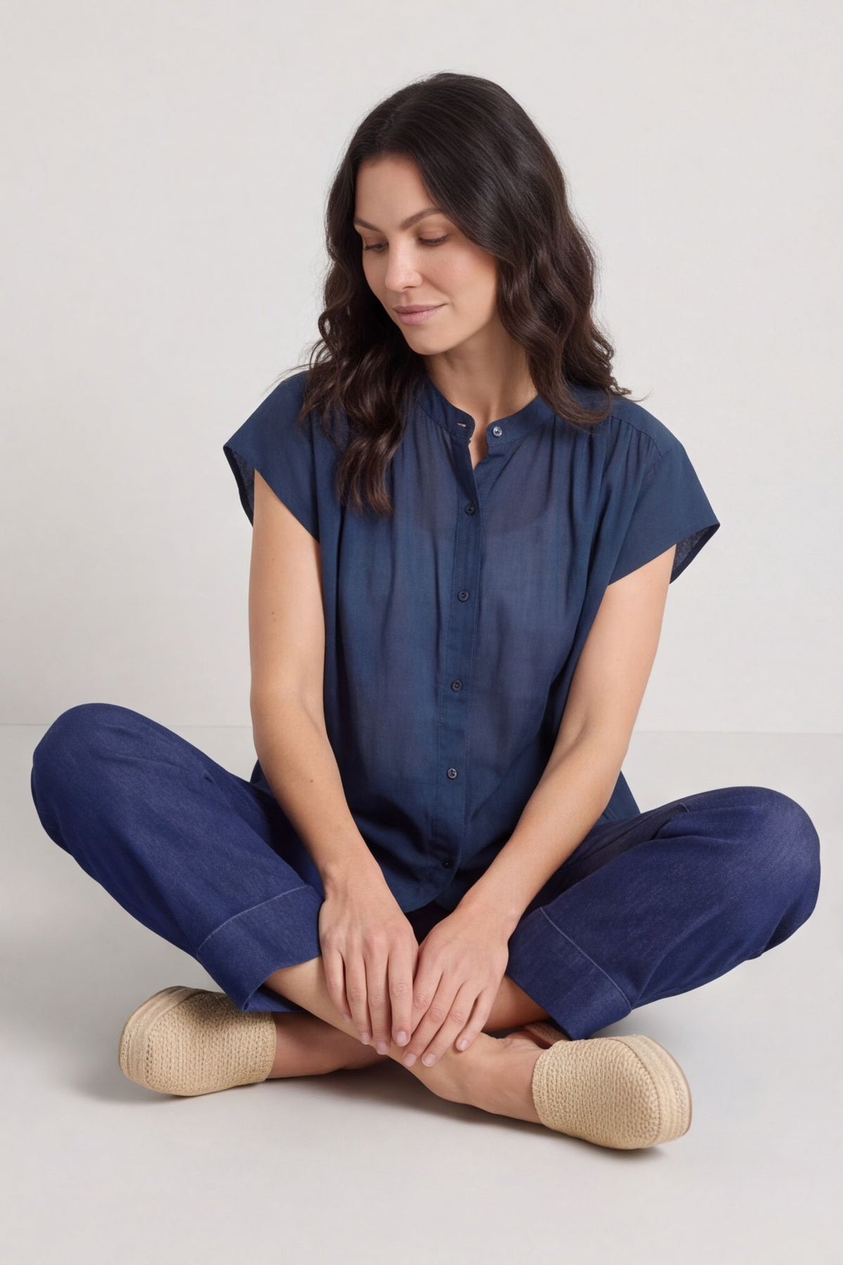 Irena Cotton Blouse Navy – image 1 of 6