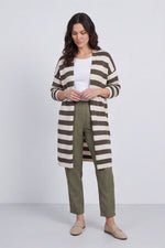 Lizzie Stripped Longline Cardigan Khaki - Lizzie Stripped Longline Cardigan – image 1 of 6