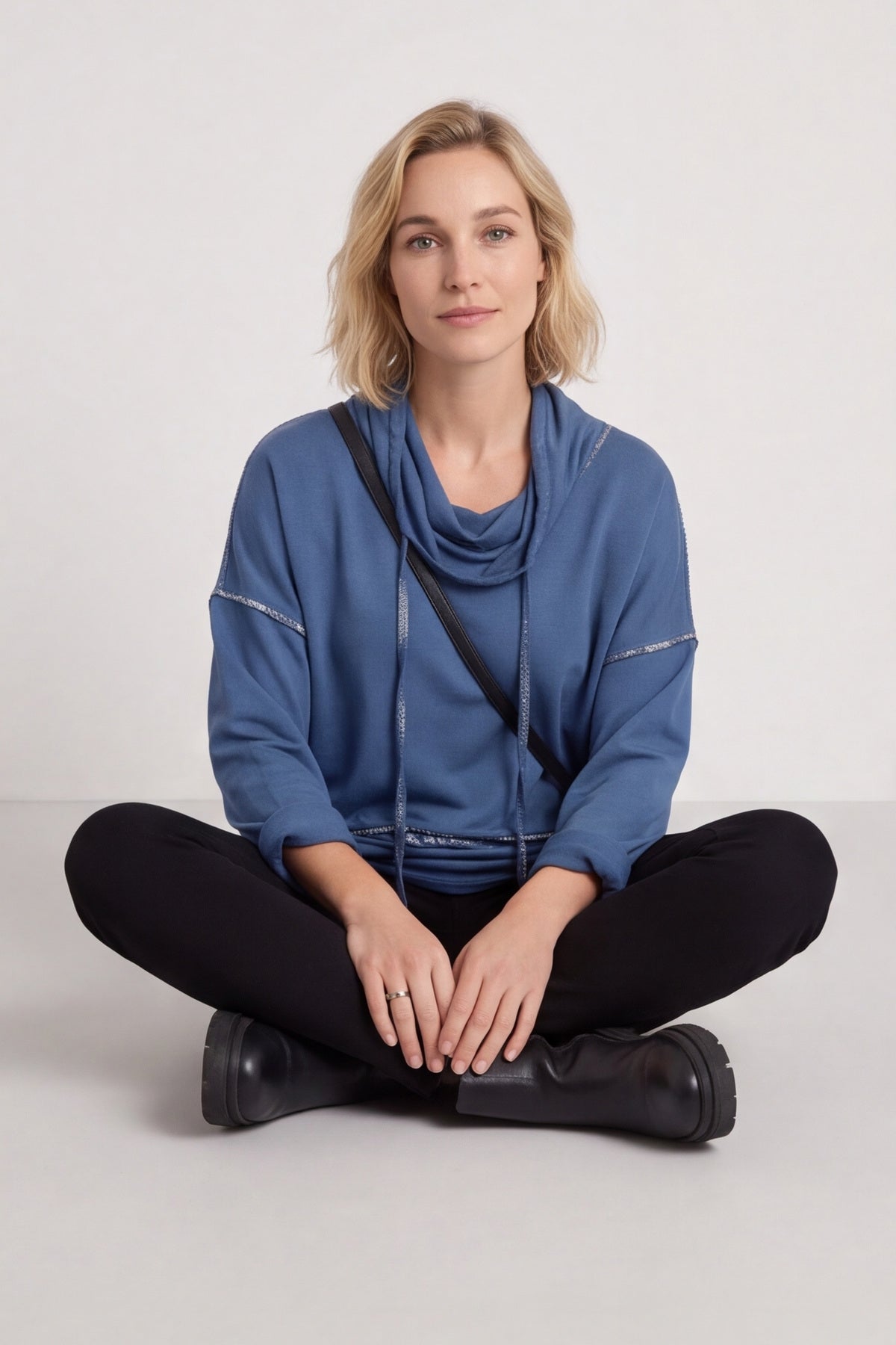 Clarina Cowl Neck Cotton Top Blue – image 1 of 6