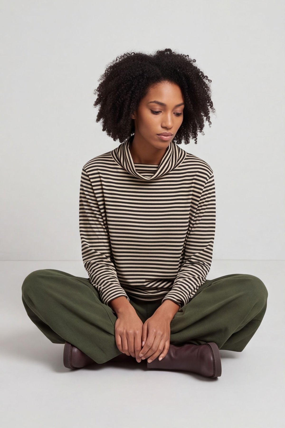 Lyssa Cowl Neck Stripe Top Bottle Green – image 1 of 6