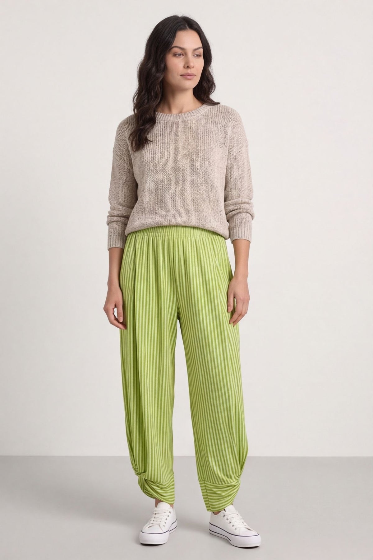 Jacinda Stripe Cotton Trousers Olive – image 1 of 6