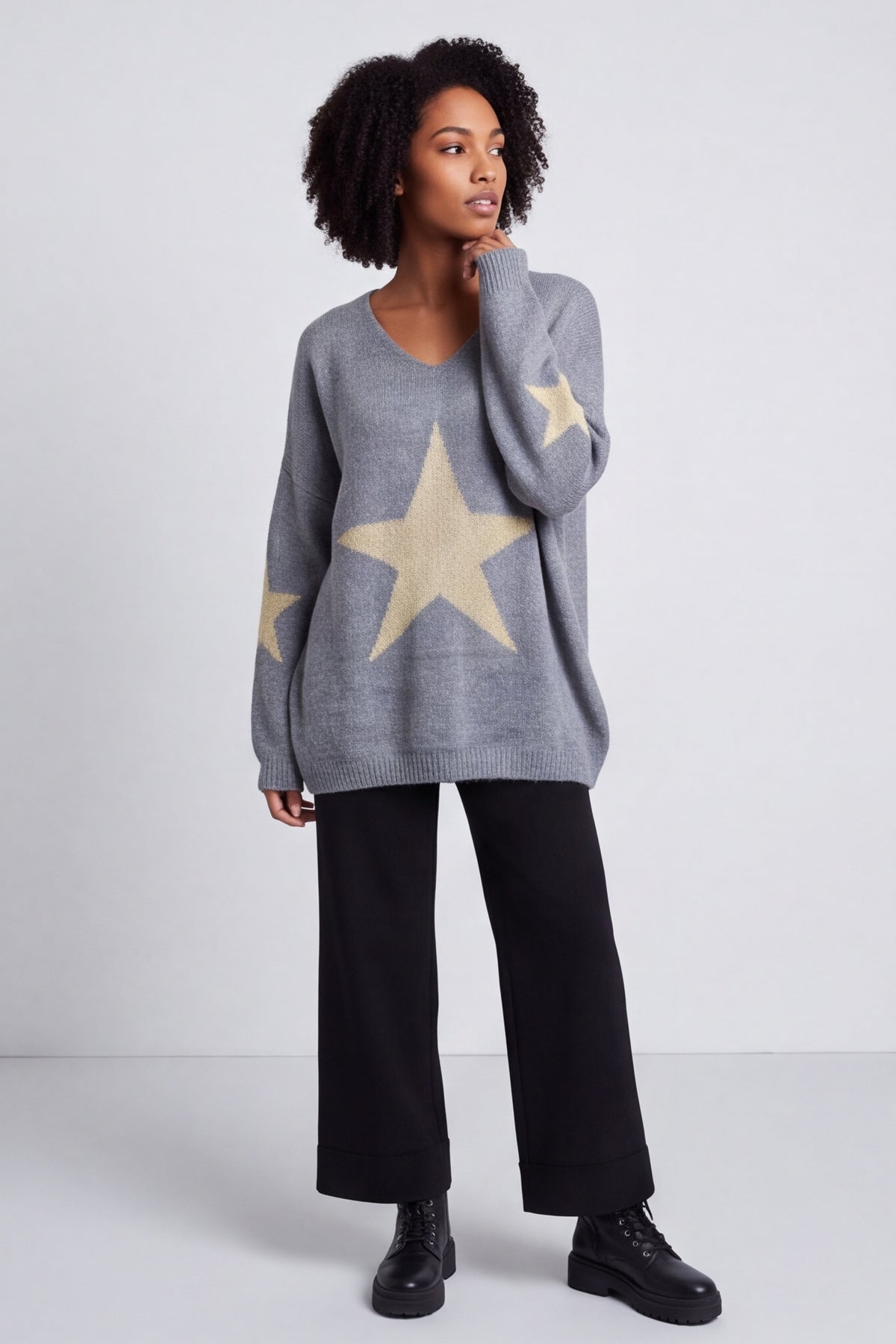 Paige Star Knitted Jumper Mid Grey – image 1 of 6