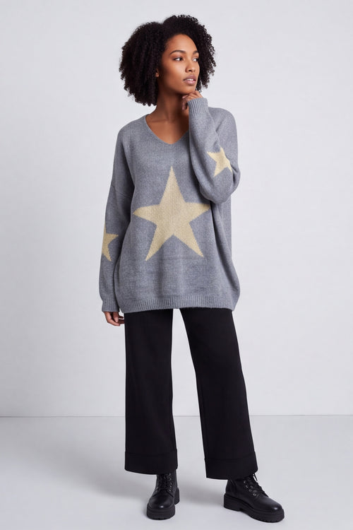 Paige Star Knitted Jumper Mid Grey – image 1 of 6