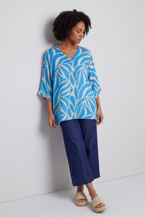 Morgan Print V-Neck Top Blue – image 1 of 6