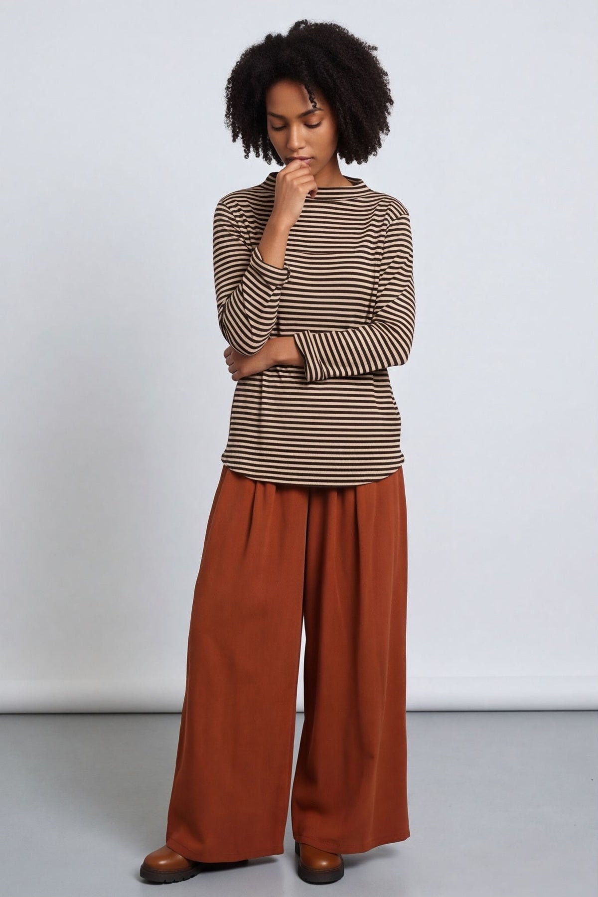 Lyssa Cowl Neck Stripe Top Cocoa – image 1 of 5