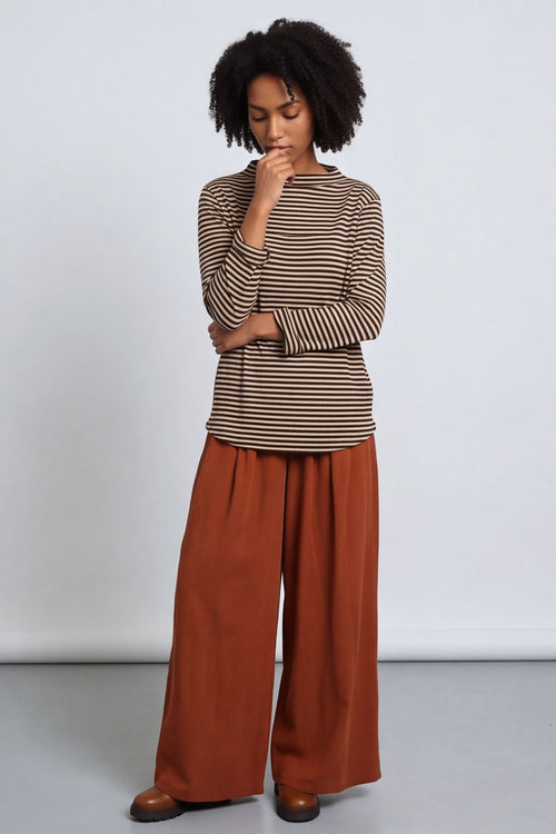 Lyssa Cowl Neck Stripe Top Cocoa – image 1 of 5