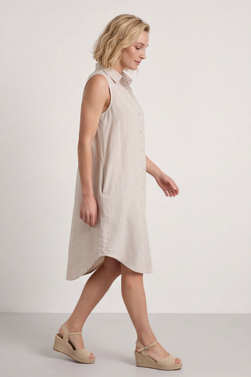 Solaine Sleeveless Linen Dress Stone - Image 3