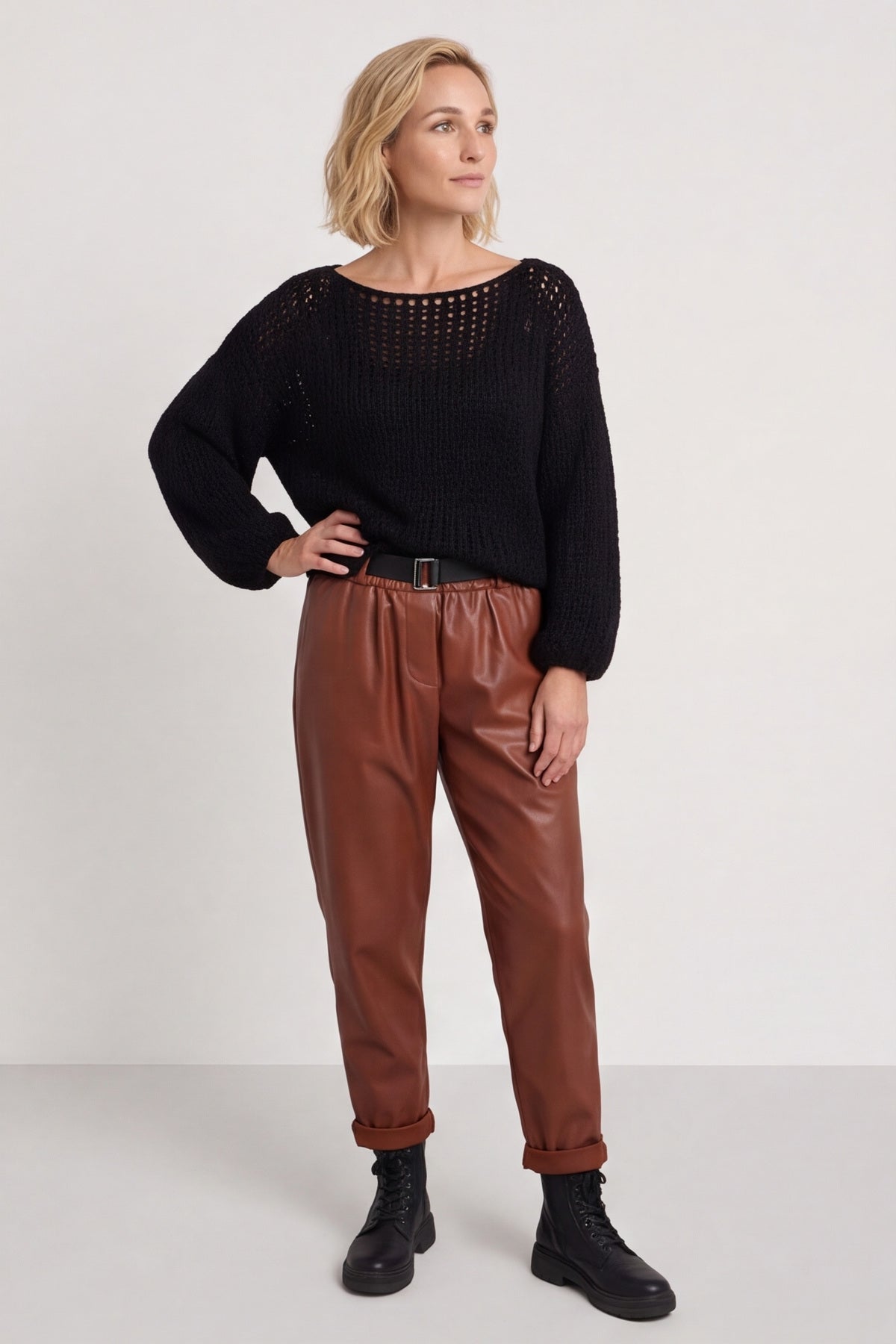 Hilary Wet Look Trousers Nutmeg – image 1 of 6