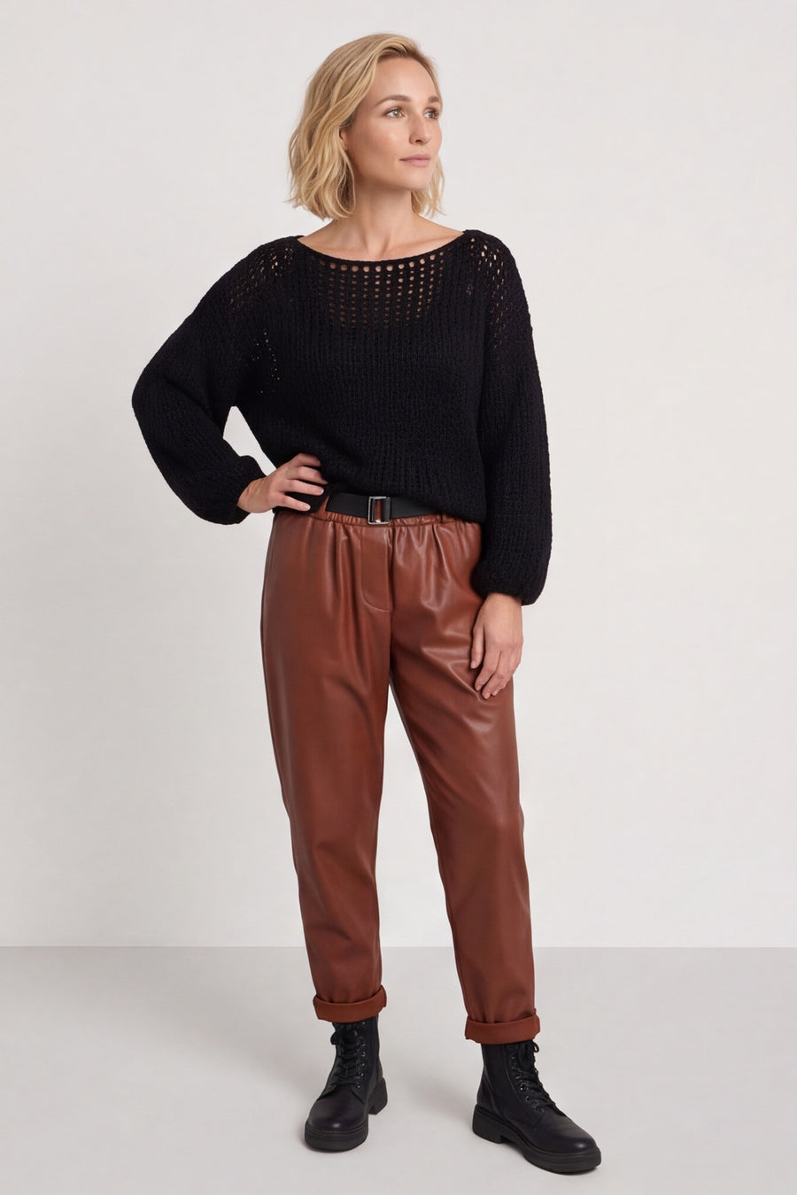 Hilary Wet Look Trousers Nutmeg – image 1 of 6
