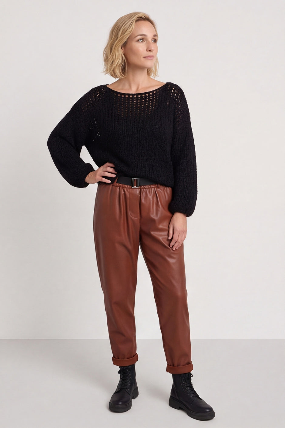Hilary Wet Look Trousers Nutmeg – image 1 of 6