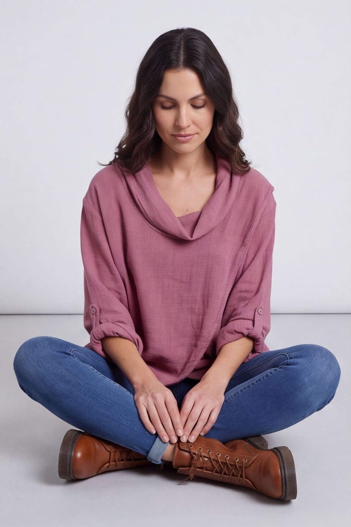 Beulah Cowl Neck Cotton Top Grape – image 1 of 6