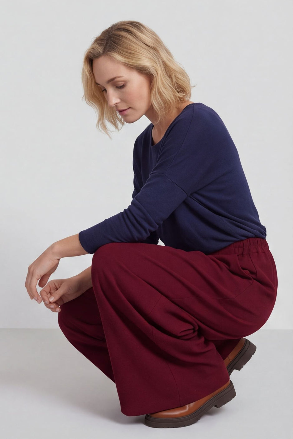 Trish Wide Leg Cotton Trousers Wine – image 1 of 6