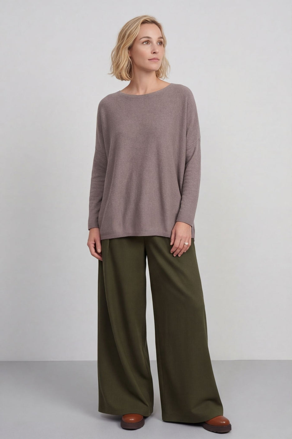 Trish Wide Leg Cotton Trousers Khaki – image 1 of 6