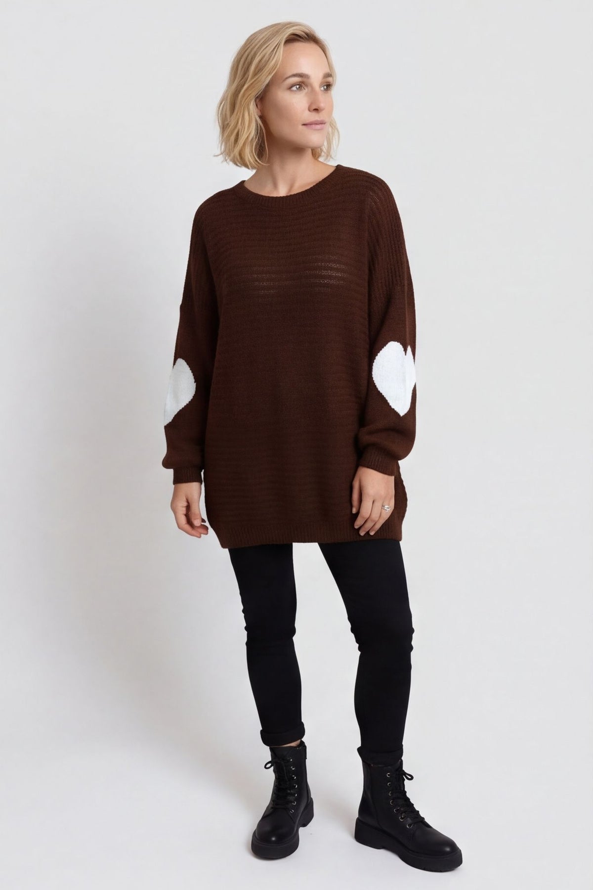 Magdalena Heart Sleeve Knitted Jumper Cocoa – image 1 of 6