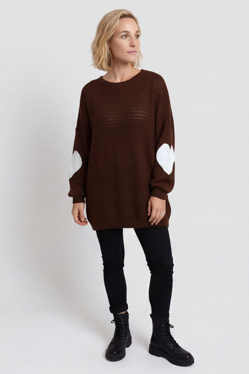 Magdalena Heart Sleeve Knitted Jumper Cocoa – image 1 of 6