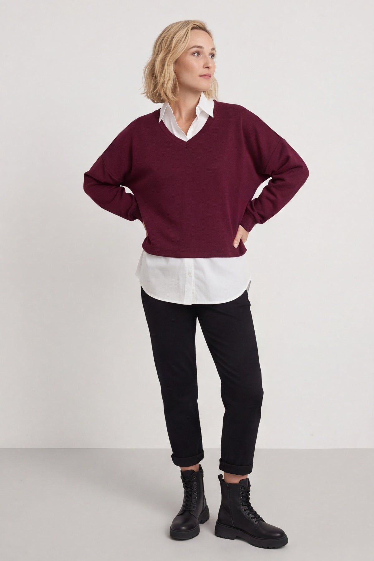 Leilani Collared Top Wine – image 1 of 6
