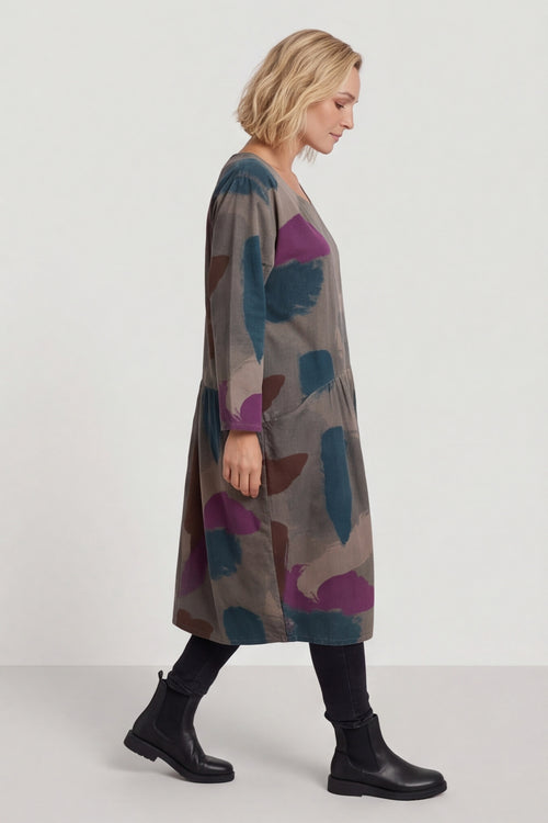 Dreda Print Needlecord Dress Teal – image 1 of 6