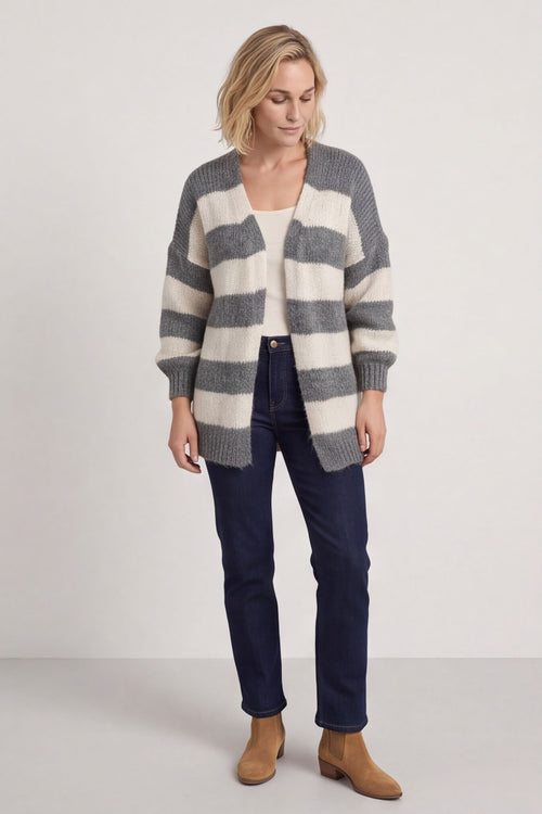 Kennedy Stripe Knitted Cardigan Mid Grey – image 1 of 6