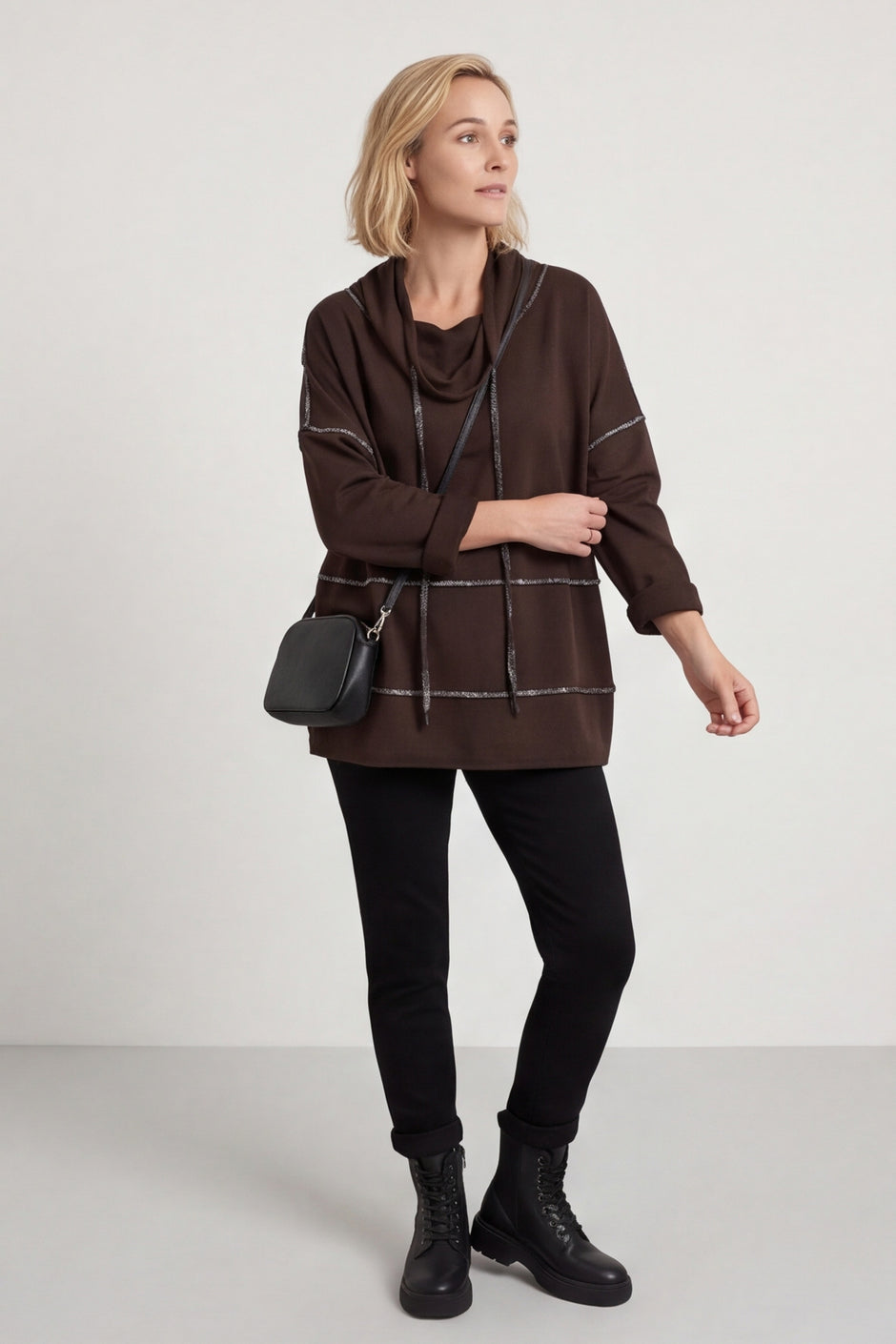 Clarina Cowl Neck Cotton Top Cocoa – image 1 of 6