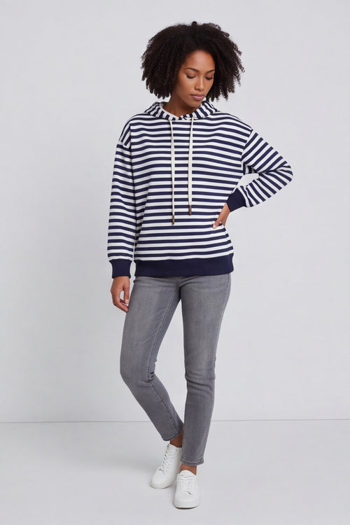 Selena Stripe Hooded Top Navy – image 1 of 6