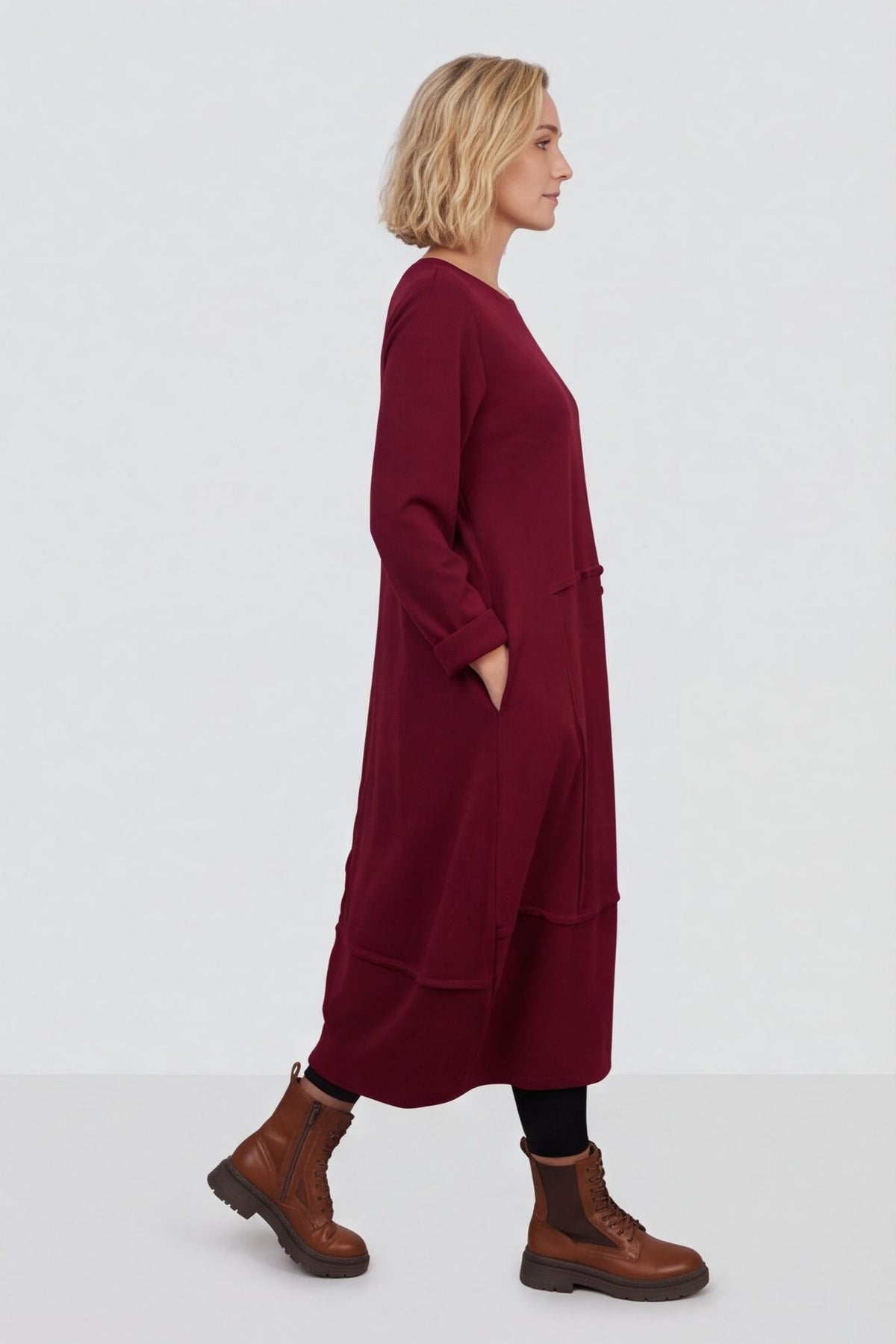 Edie Seam Detail Cotton Dress Wine – image 1 of 4