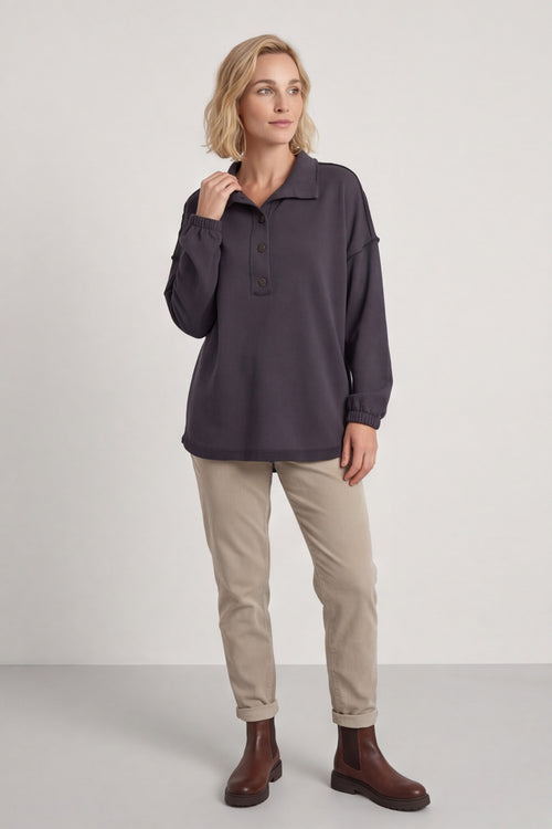 Sybil Button Cotton Sweatshirt Charcoal – image 1 of 5