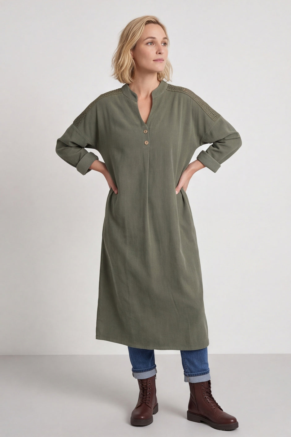 Terrie Needlecord Dress Khaki – image 1 of 6