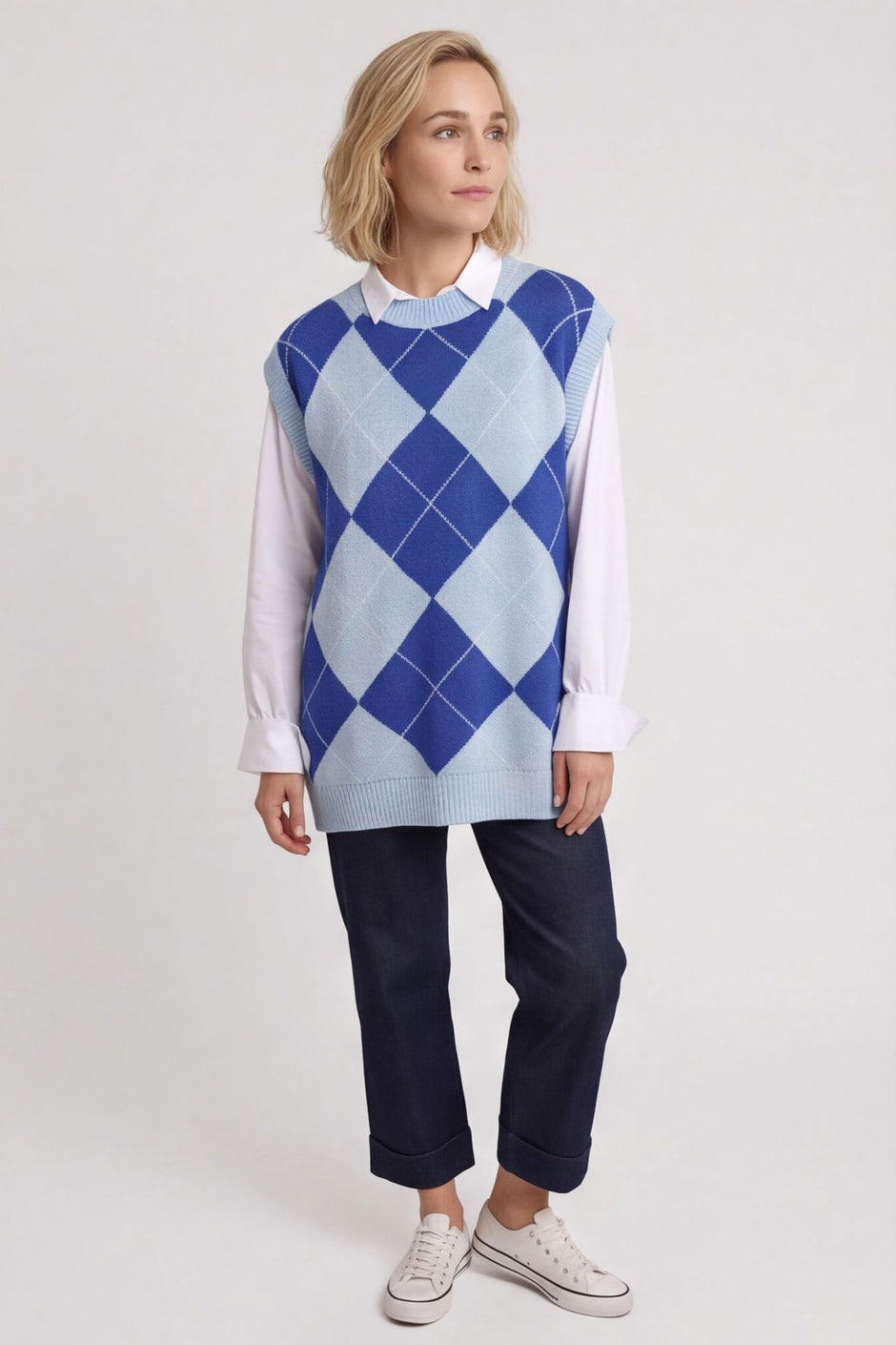Theresa Argyle Knitted Vest Blue – image 1 of 4