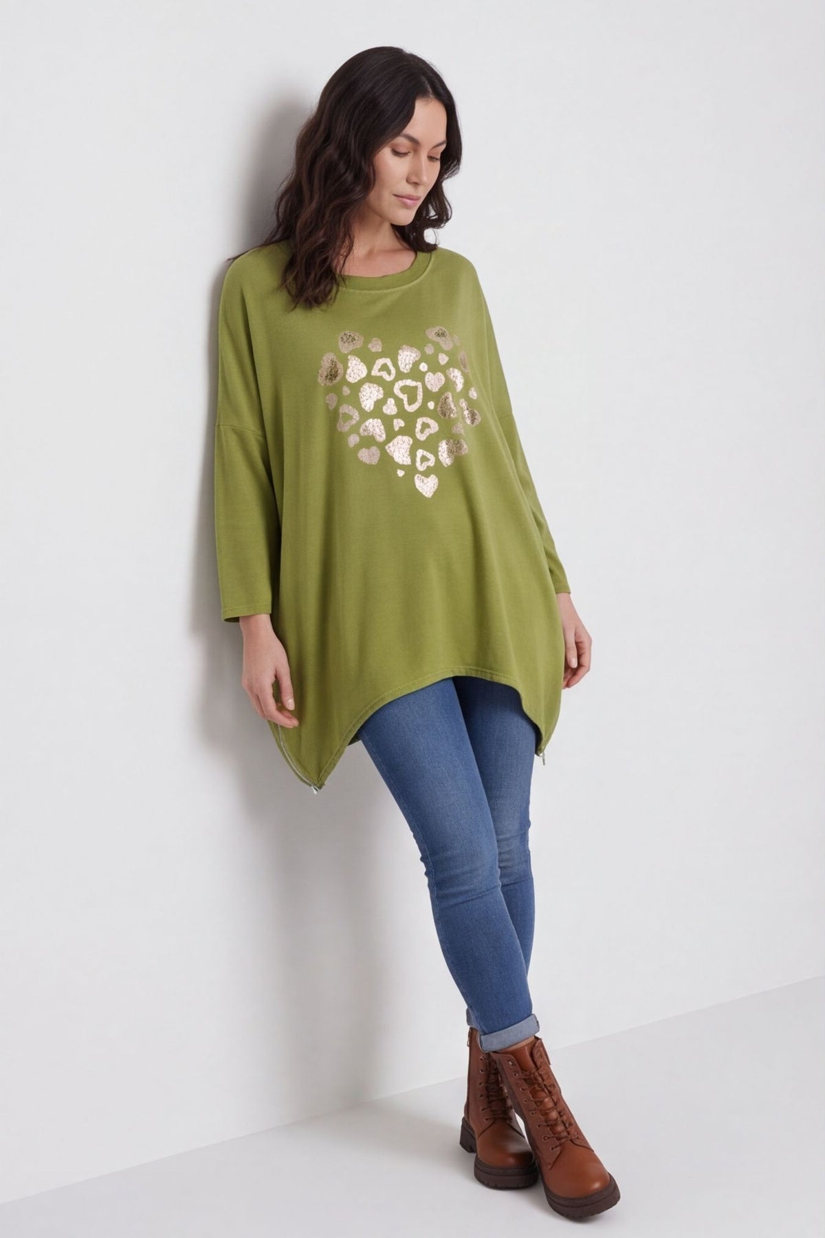 Evette Heart Cotton Top Green – image 1 of 6